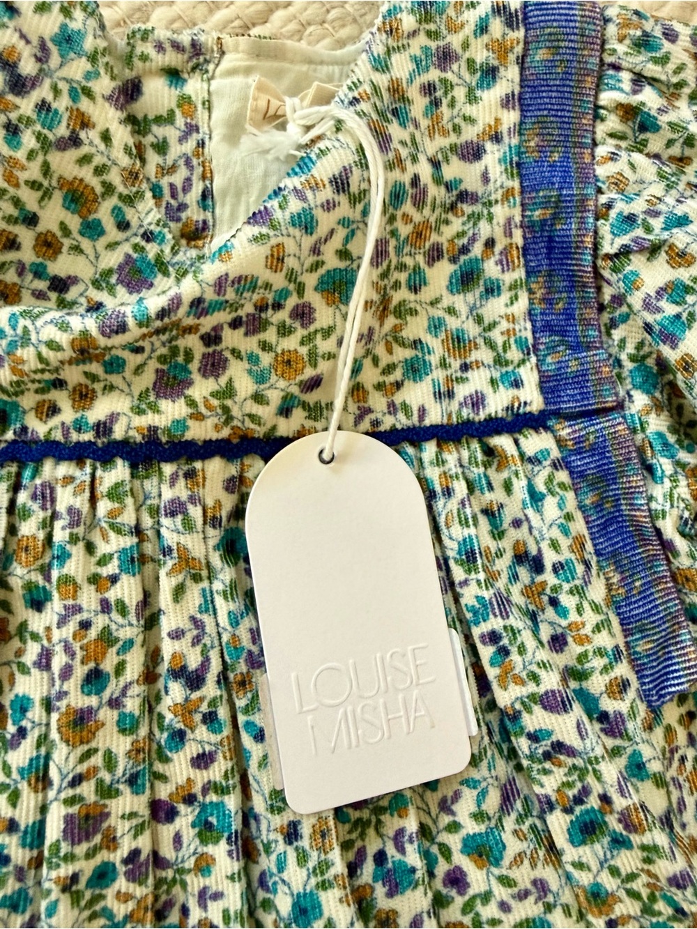 Louise Misha Girls Floral Long Sleeve Cord Dress in Teal & Navy - Picture 5 of 6